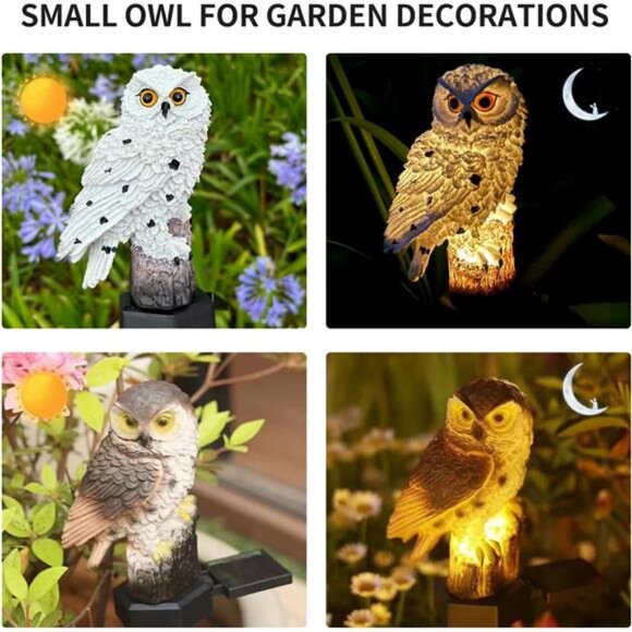 2 Pack Owl Figure Solar LED Lights Resin Garden Waterproof Decorations - Picture 3 of 6